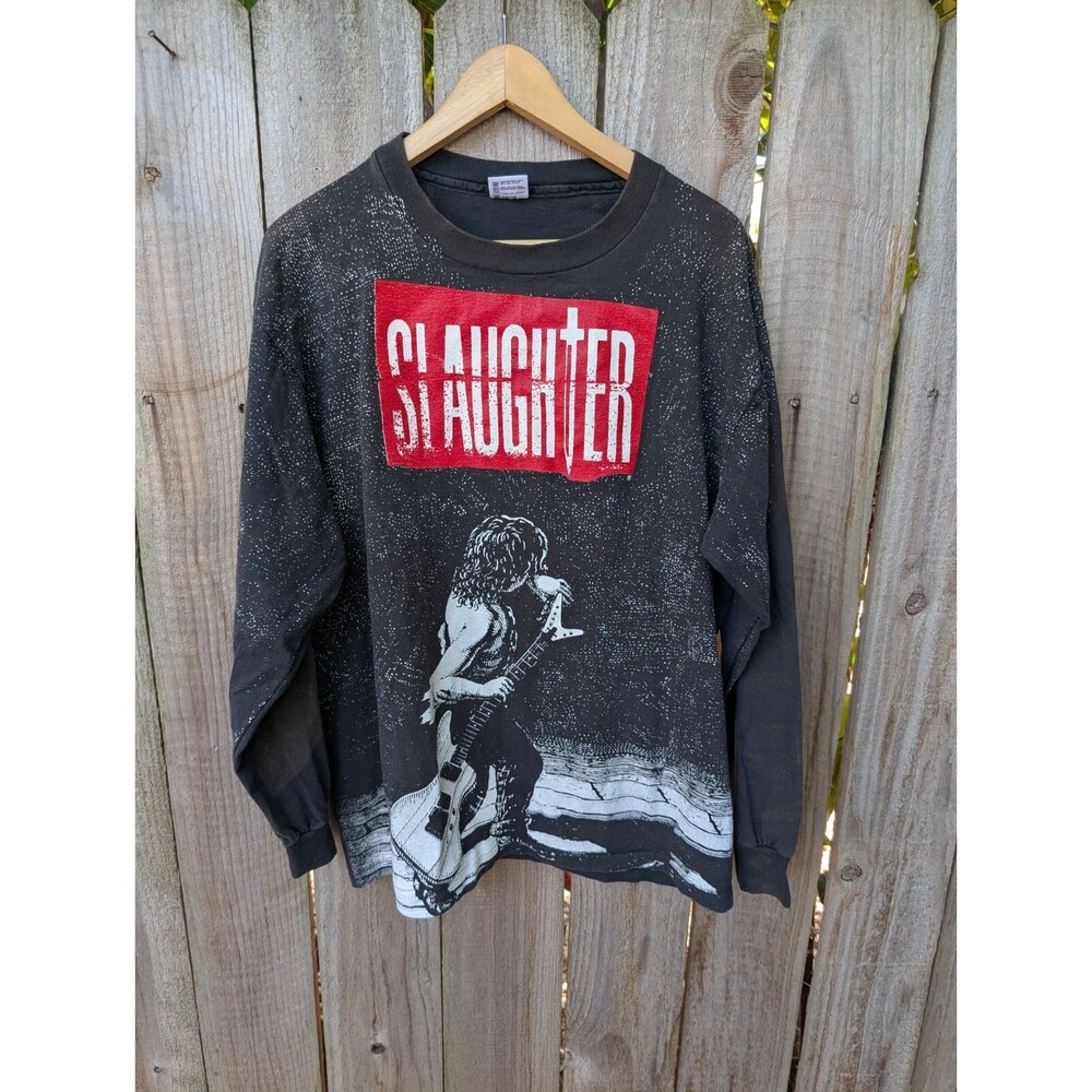 Vintage Slaughter T Shirt Long Sleeve AOP XL Metal Rock Get Wild Band Metal